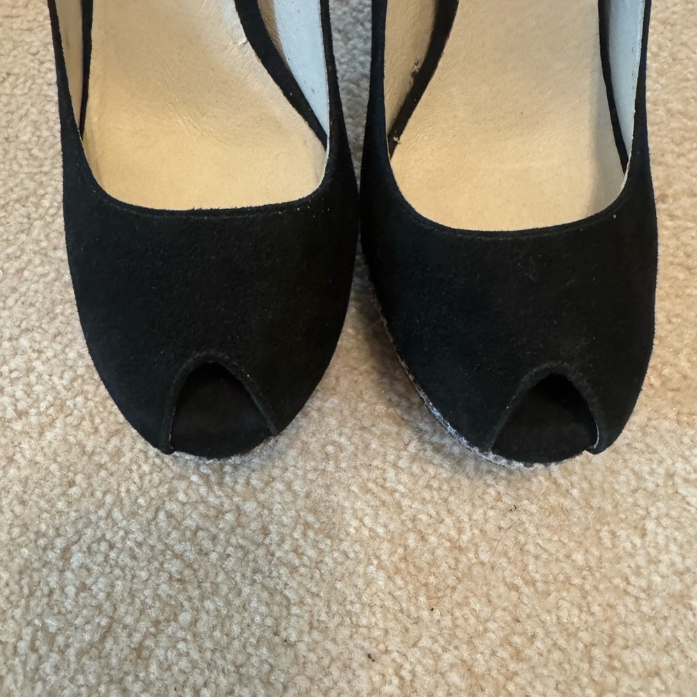 Michael Kors Black Suede Peep Toe Heels - Picture 3 of 6